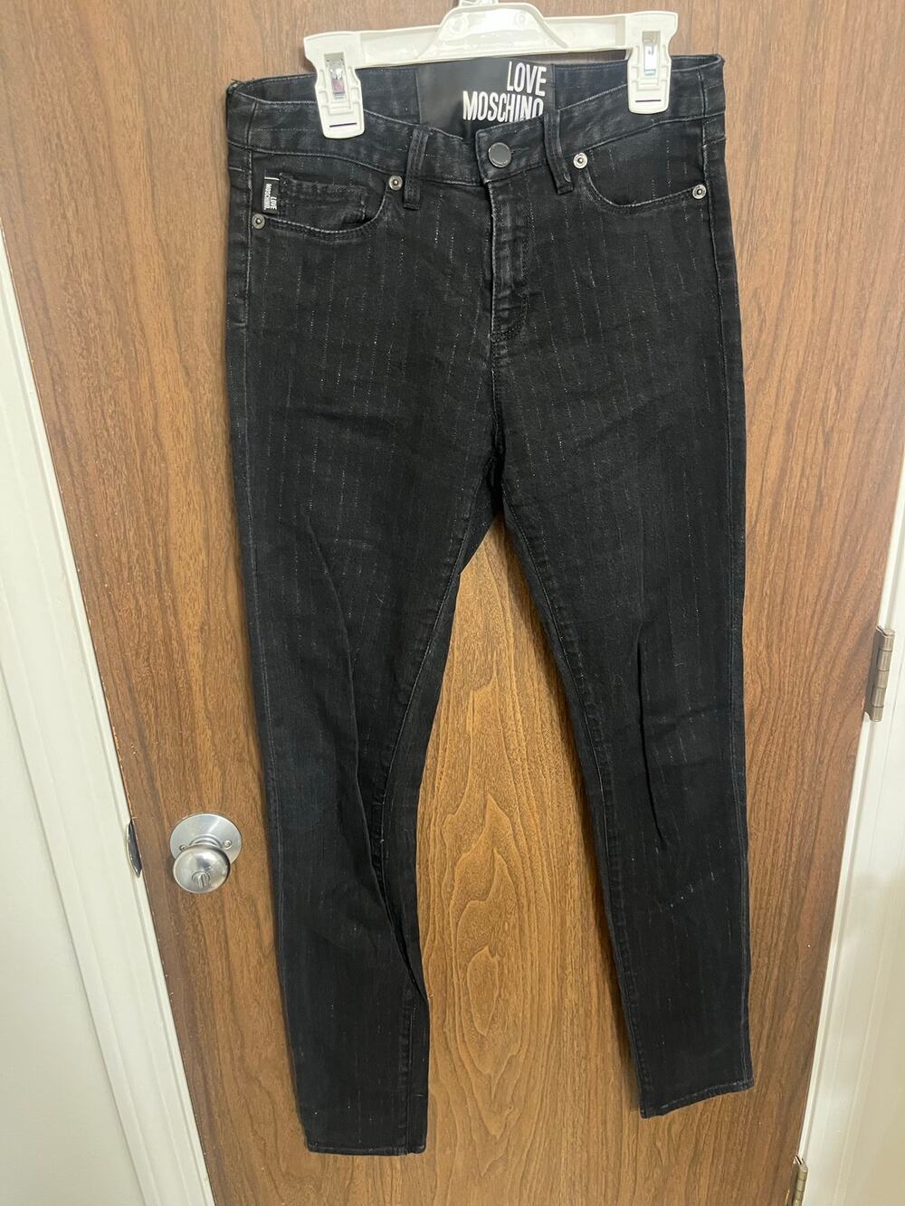 Love Moschino Black Pinstripe Skinny Jeans, Size 26